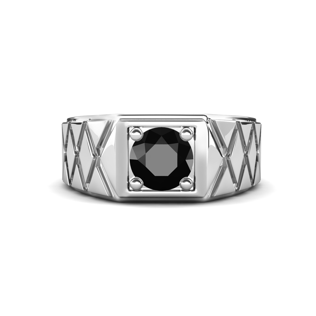 Jabari 1.00 ct Black Diamond (6.00 mm) Criss Cross Design Shank Solitaire Men Band (9.5 mm) 